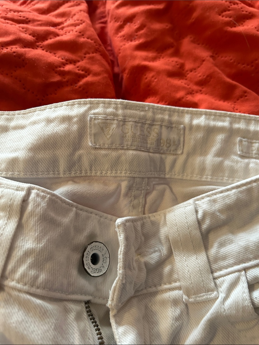 GUESS White Denim Zip-Front Shorts